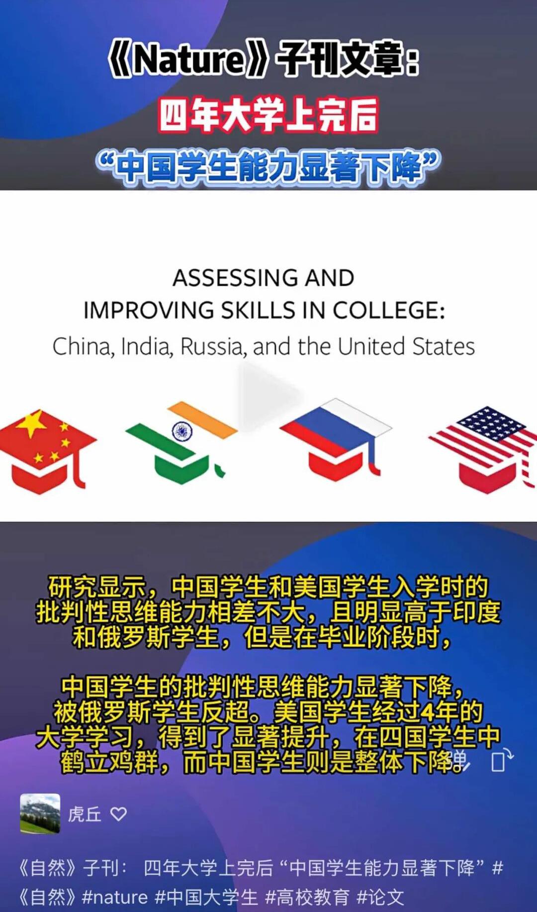 惊呆了，根据《Nature》子刊研究显示，中国学生与美国、印度、俄罗斯学生在