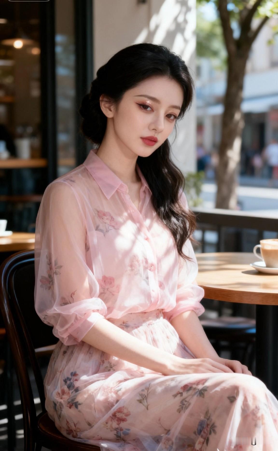 温柔粉裙，咖啡时光，静享美好