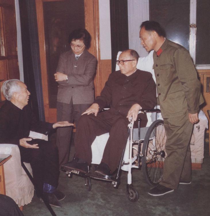 开国上将王震来看望聂荣臻元帅，两位开国元勋亲切交谈。左边是王震。右边是聂荣臻元帅