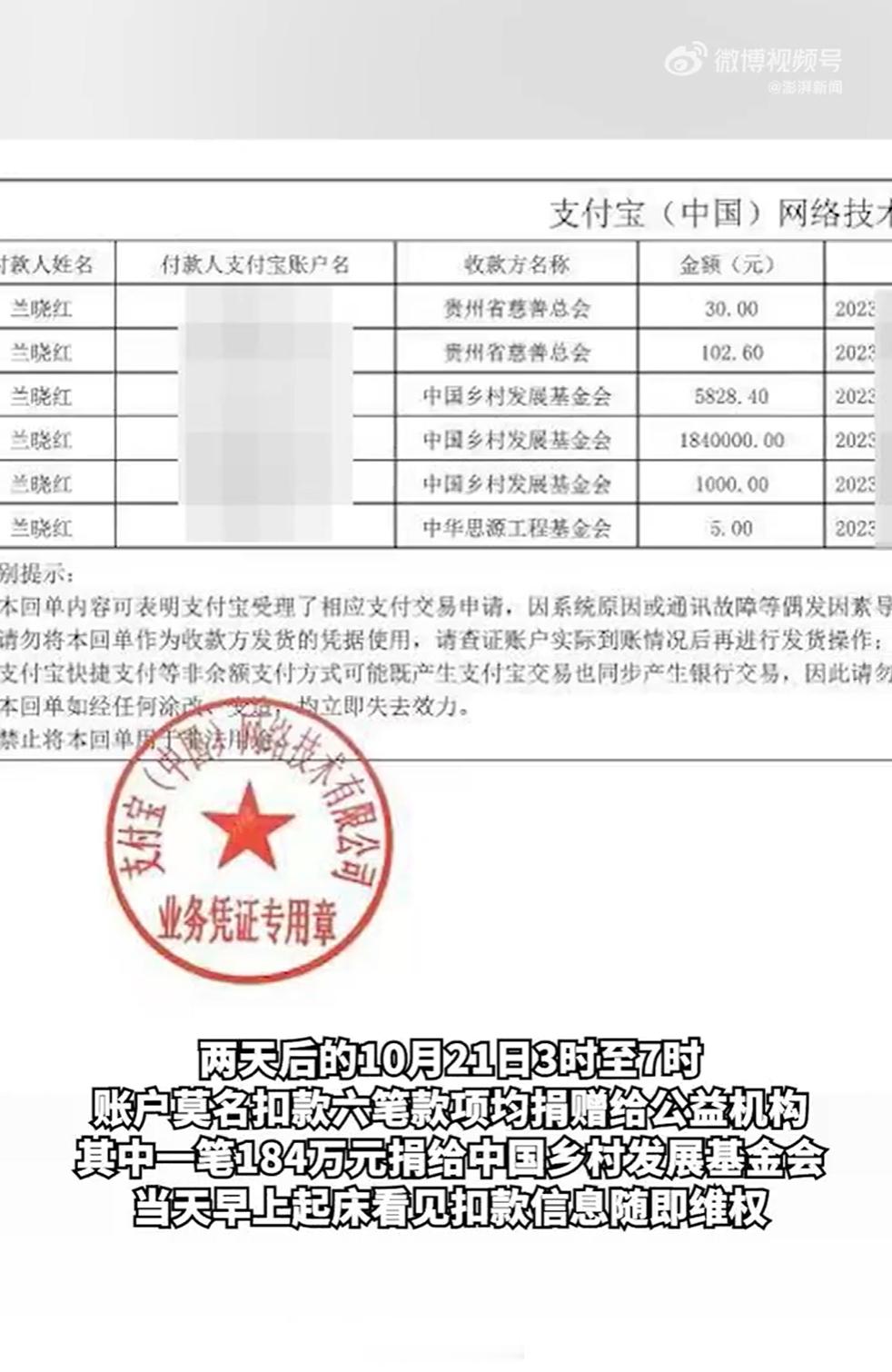 关闭支付宝支付功能后被扣捐赠184万关闭了支付转账功能，捐赠通道没关停，账户以公