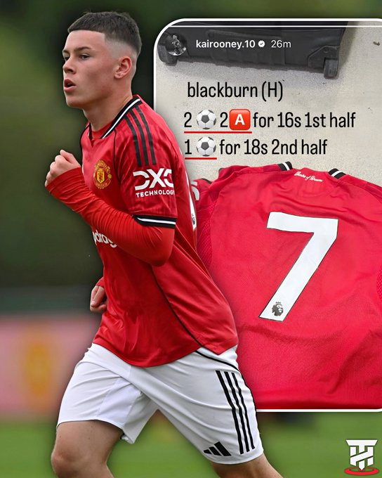 【来回进球】16岁的前锋凯鲁尼在上半场为曼联U16贡献了2个进球和2次助攻，随后