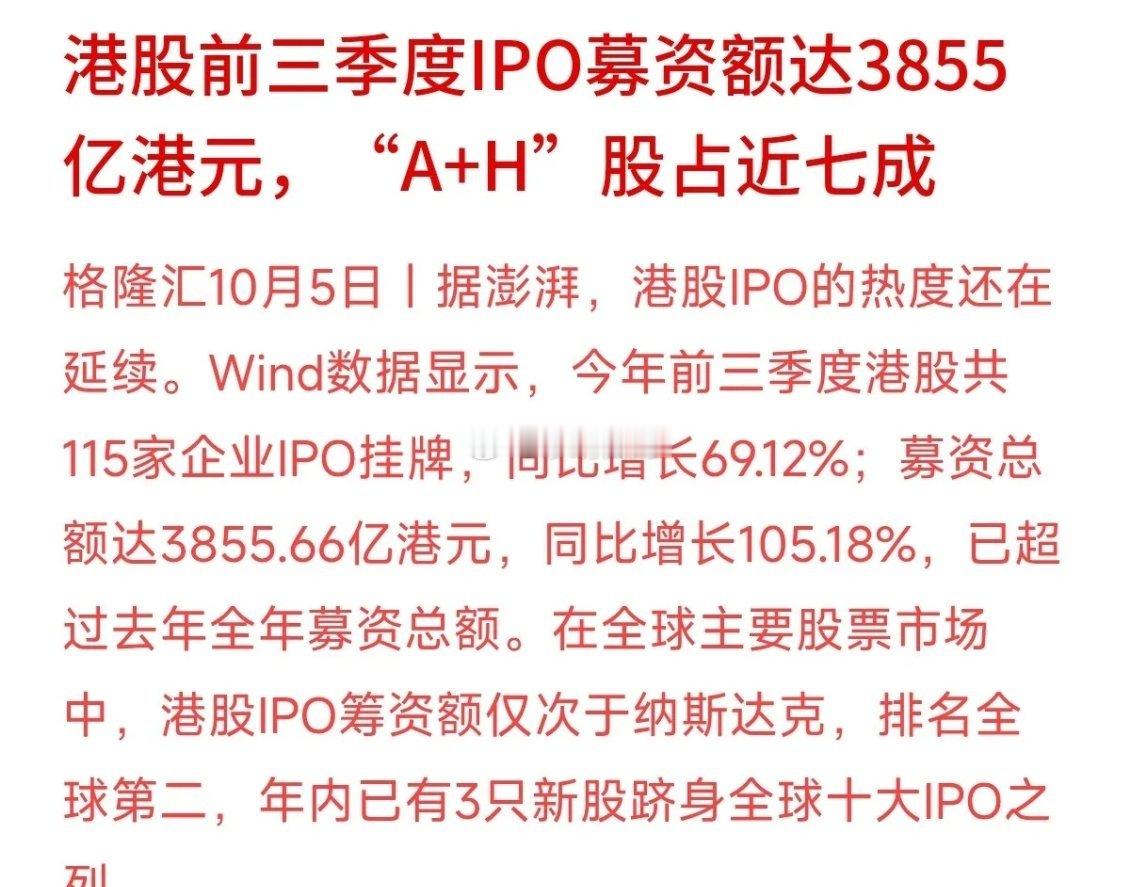 最近看了一组数据，港股今年的表现确实出乎不少人预料。前三季度，港股IPO挂牌了1