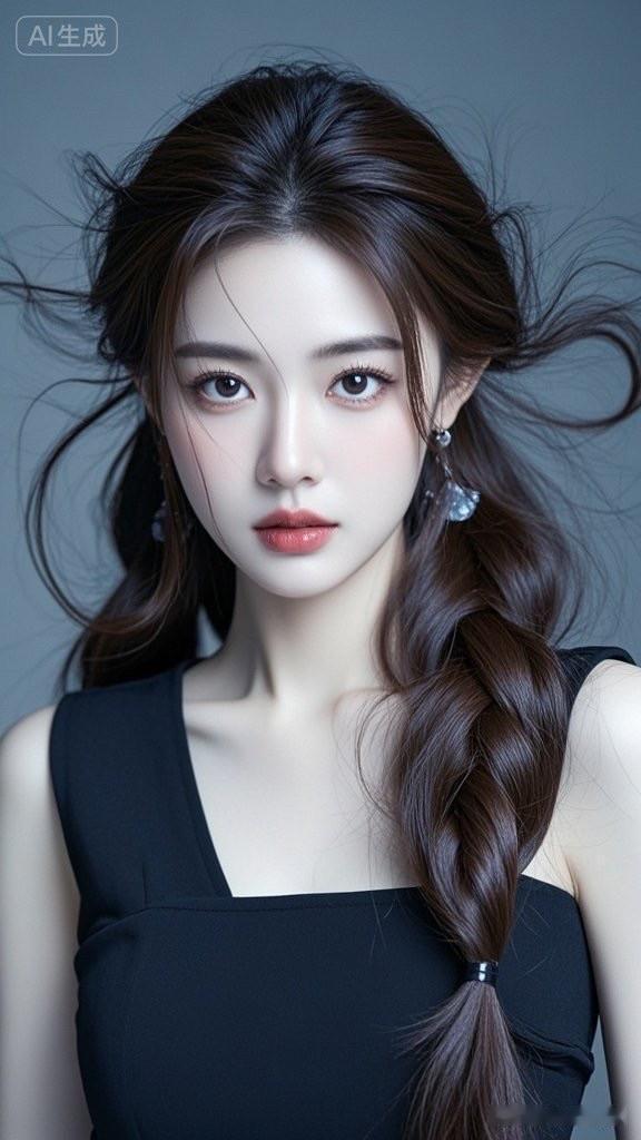 温柔少女心，黑发编辫，甜美动人