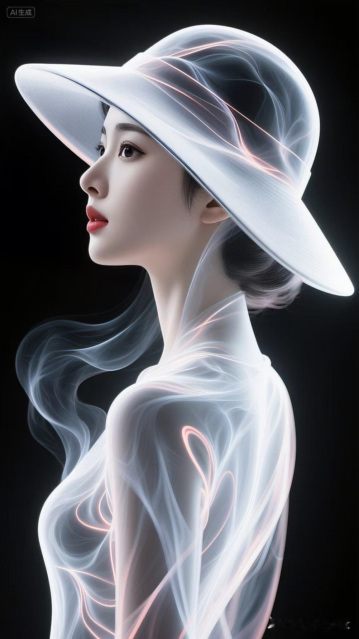 白帽轻扬，光影如纱，她似从梦境里走来，温柔又神秘。