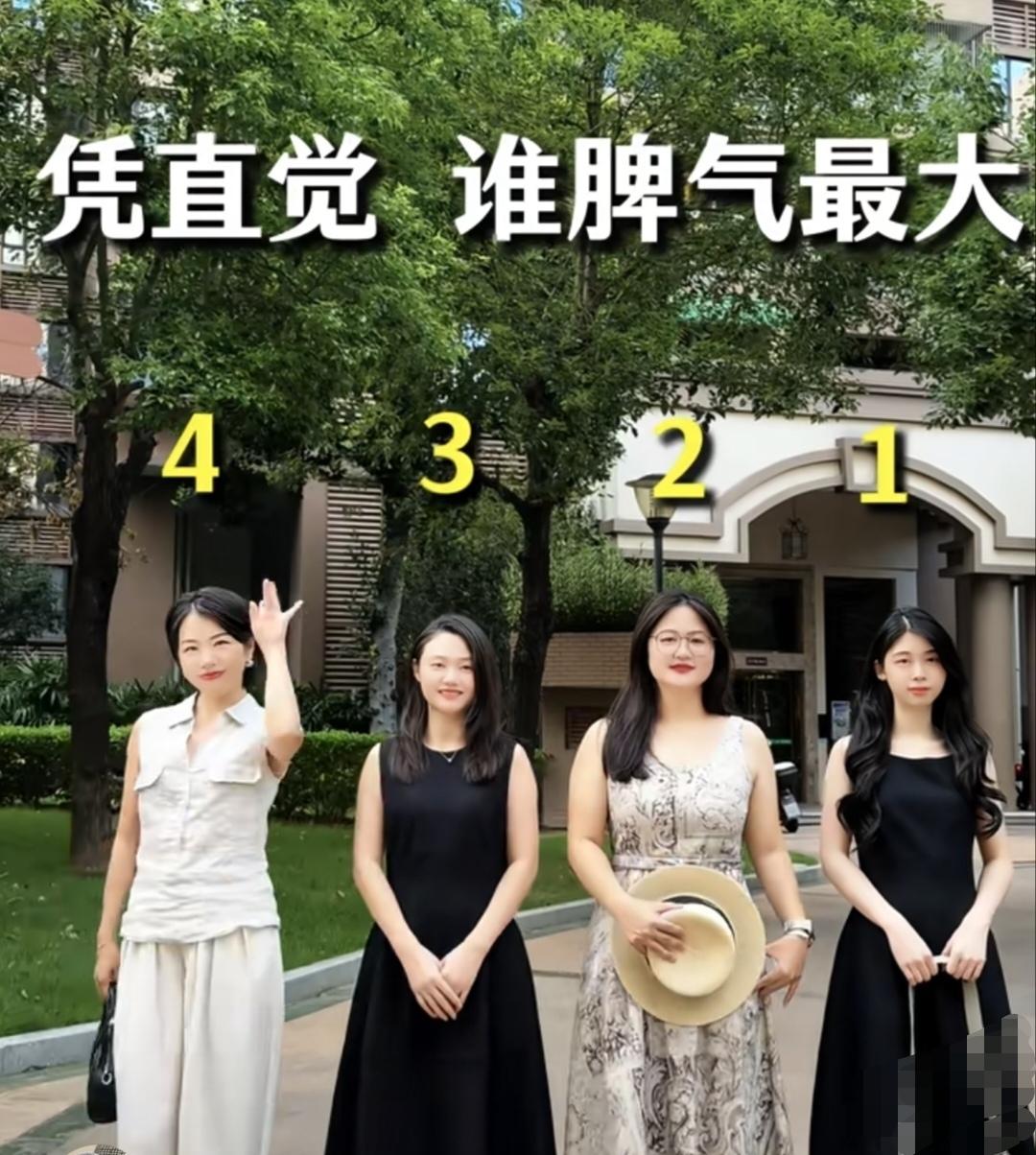 咱们来做个好玩的小测试，凭直觉，不要反复琢磨。画面里这1、2、3、4四位女士