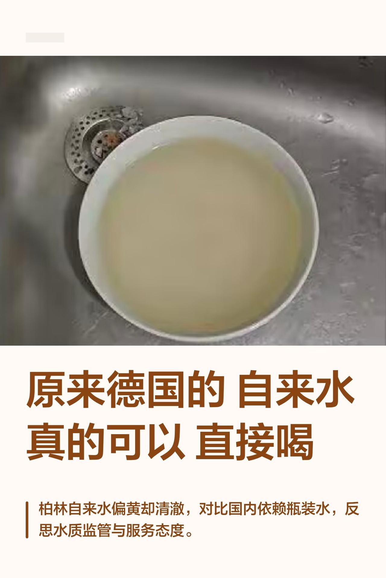 “德国浑浊的自来水是香甜的”这个去的德国出差的人开始反思上了，刚开始看到浑浊的