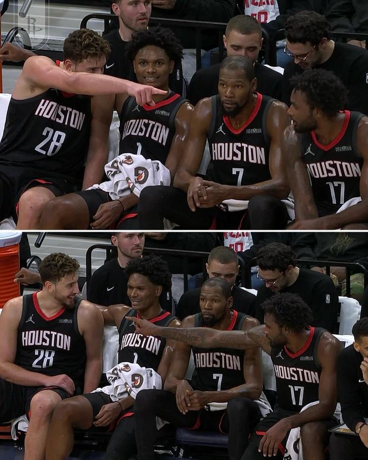 杜兰特：根本不知道年轻人在开心啥~对阵灰熊的比赛，申京、阿门、伊森在场边聊的