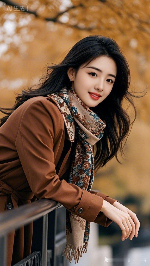 这个女生靠在栏杆上，好温柔！