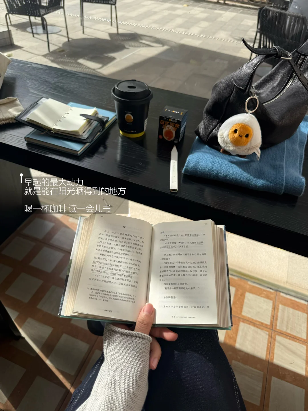 冬日的早晨 靠着阳光和咖啡恢复能量。