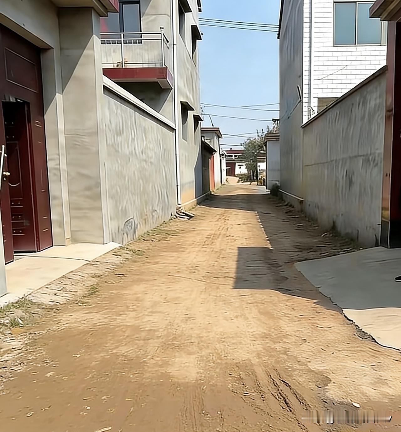 巷口的水泥路终于铺好了，平整的路面从巷头一直延伸到中段，远远望去干干净净，走在上