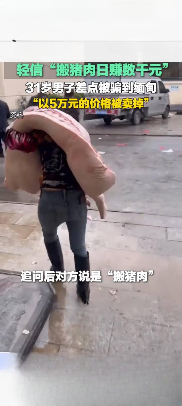 轻信“搬猪肉日赚数千”31岁男子险些被卖缅甸近日，一则“搬猪肉日赚数千元