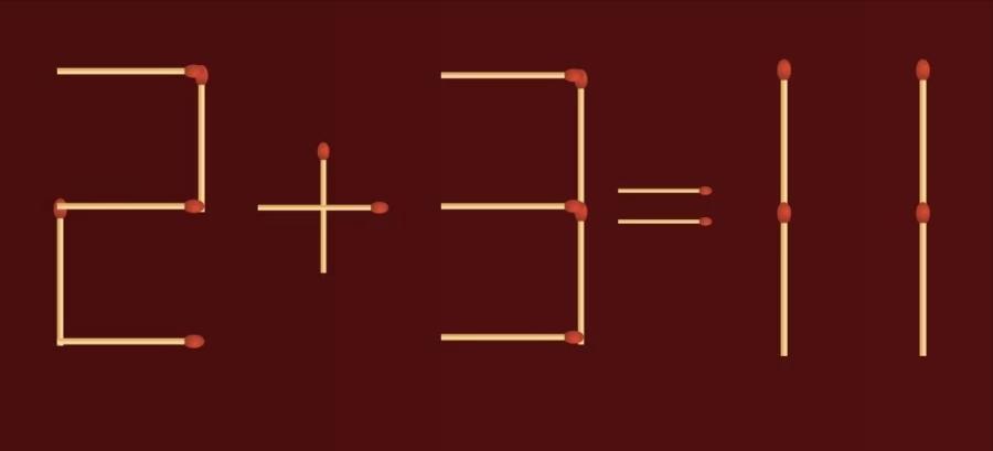 火柴棍脑筋急转弯：2+3=11通过移动2根火柴来修复方程火柴棍拼图