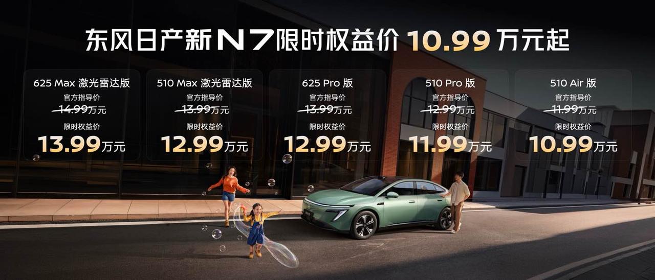 10.99万起！东风日产新N7正式上市！510Air10.99万元510P