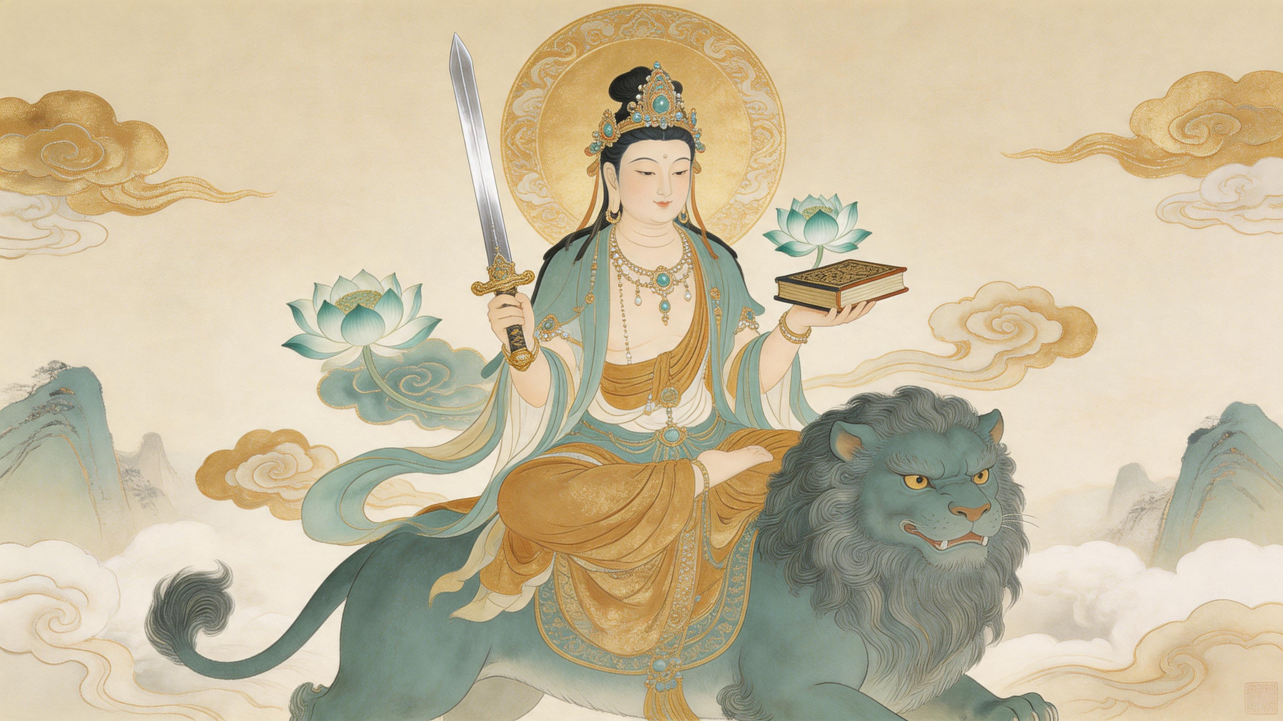 慧光普照，霉运走开；文殊护佑，好运常在