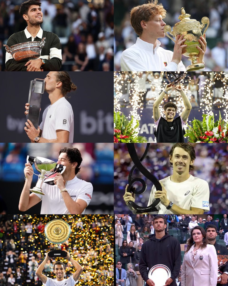 ATP年终总决赛8强本赛季冠军：阿尔卡拉斯：8冠-鹿特丹,蒙卡,罗马,