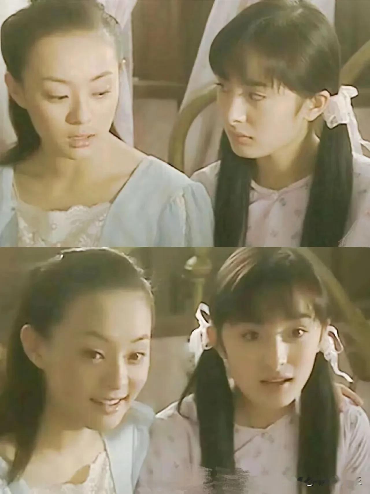 当年17岁杨幂和21岁孙俪演两姐妹，画面十分唯美。那时候杨幂还是有棱有角的方脸