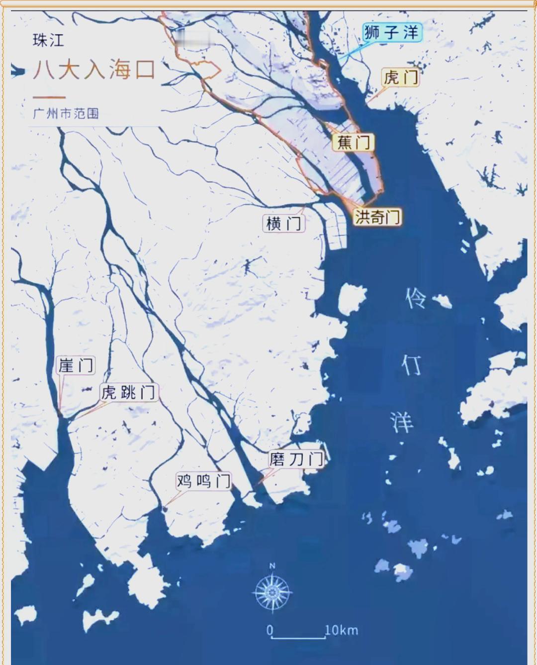 珠江三角洲河道纵横，八门入海，可以说是全国最复杂的水系，比较大的水道就有四十几条