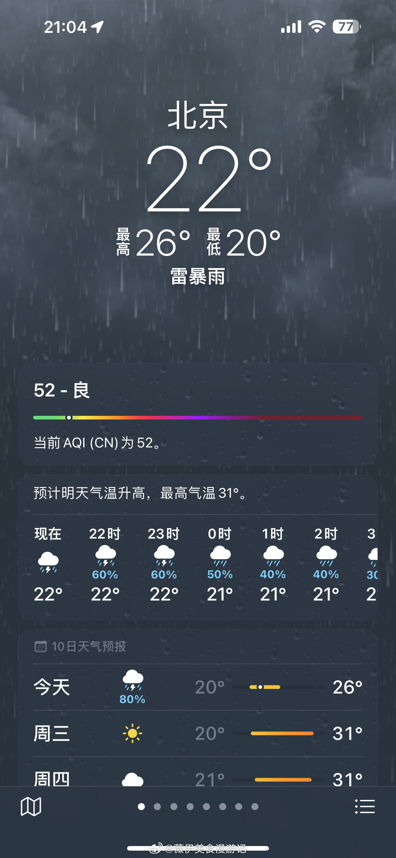 北京多预警齐发请市民注意防范北京大雨电闪雷鸣⛈️风雨交加的夜晚，又是看天气预报