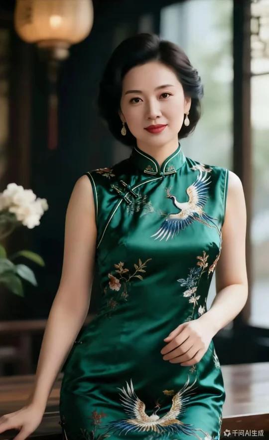 七言绝句·《墨翠情》墨绿绫罗如玉温，仙鹤翩跹韵味神。深闺难掩幽香益，恰似