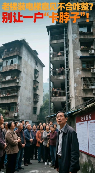 老楼装电梯意见不合咋整？别让一户“卡脖子”！重庆涪陵有两栋老楼，56户居民