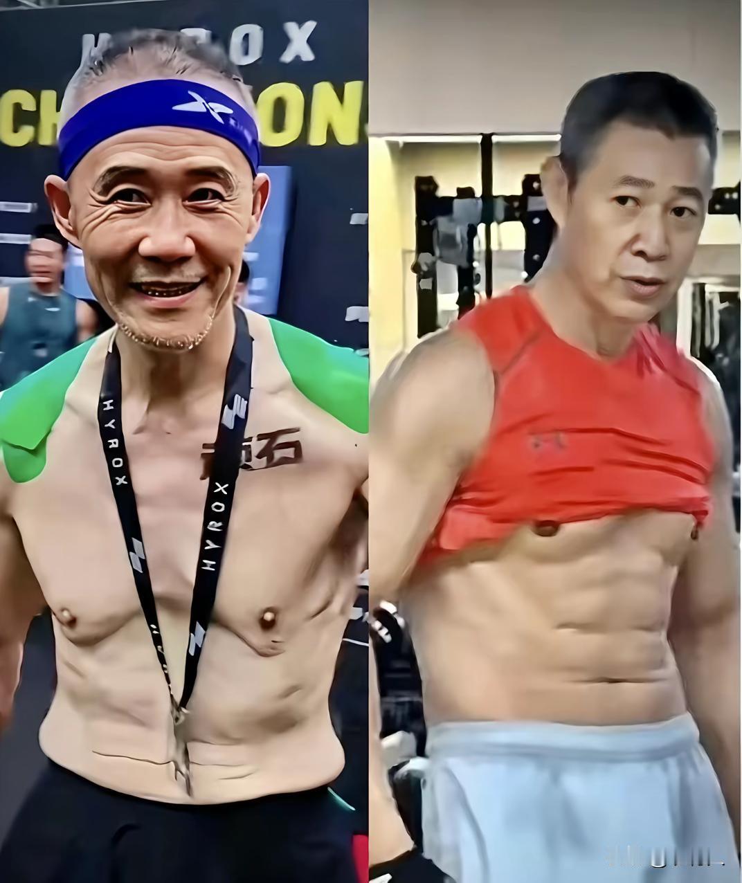张丰毅和王石两人仅仅相差了5岁，一个肌肉紧致结实，一个皮肤非常的松弛。这就是有氧