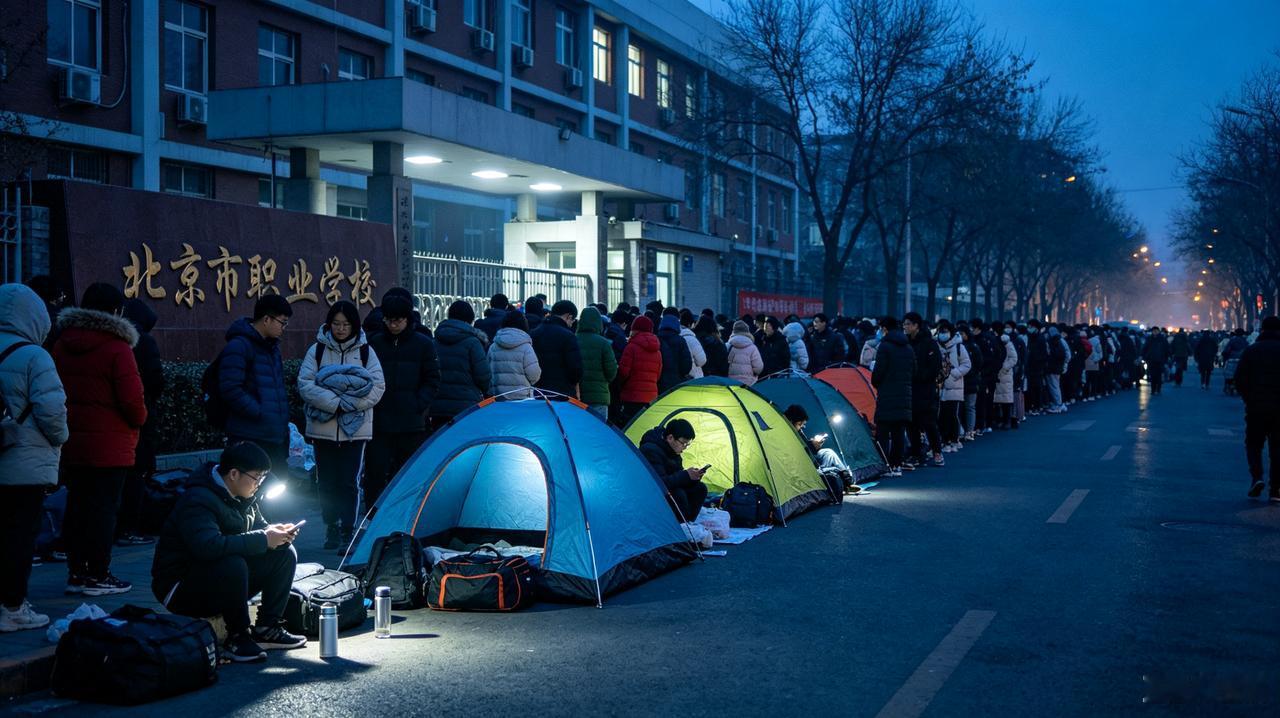 北京中职招生现场凌晨排队的火热景象，打破了大众对职业教育“兜底选择”的固有印象，