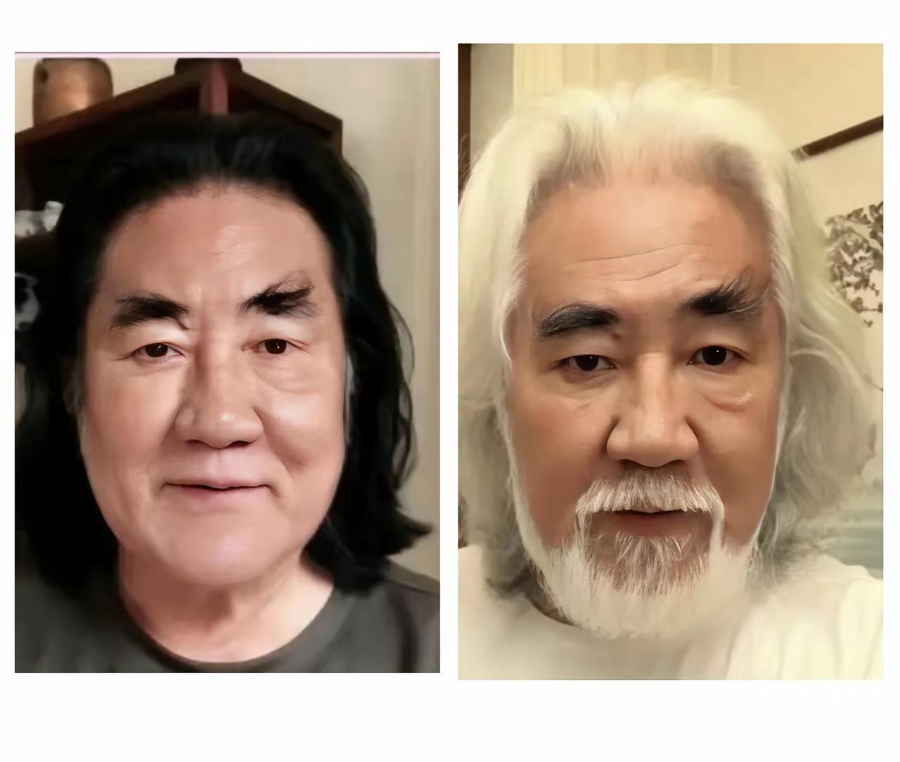 张纪中为了与小其三十多岁的妻子相般配，染了头发，剔了白胡须，一下子让人认不出来。