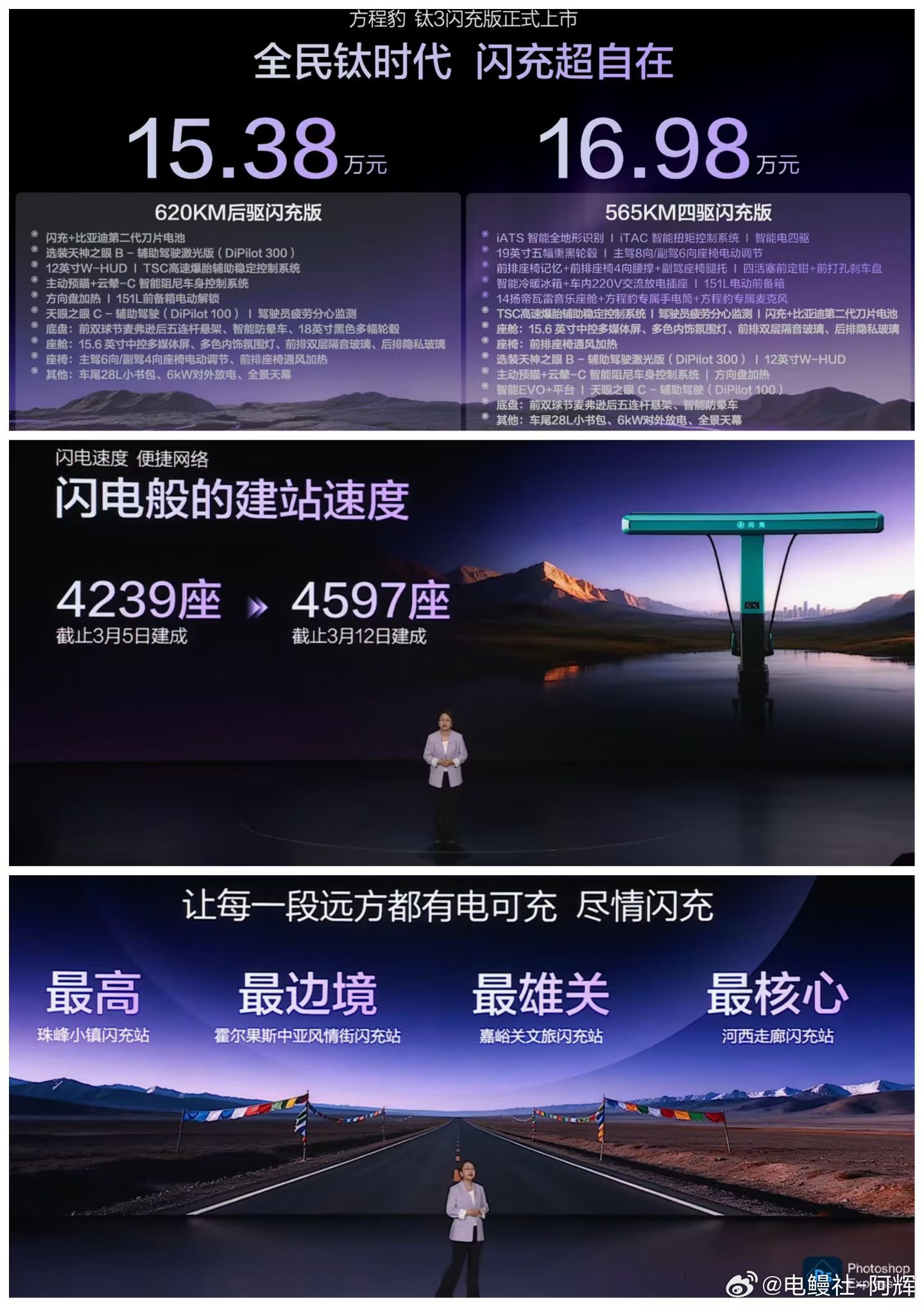 方程豹钛3闪充版正式上市价格:15.38和16.98万元，还是相当给力的，真的是