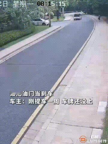 江西宜春一名女子买了一辆新车，谁料因不熟悉操作，直接把油门当成刹车踩，导致车子撞