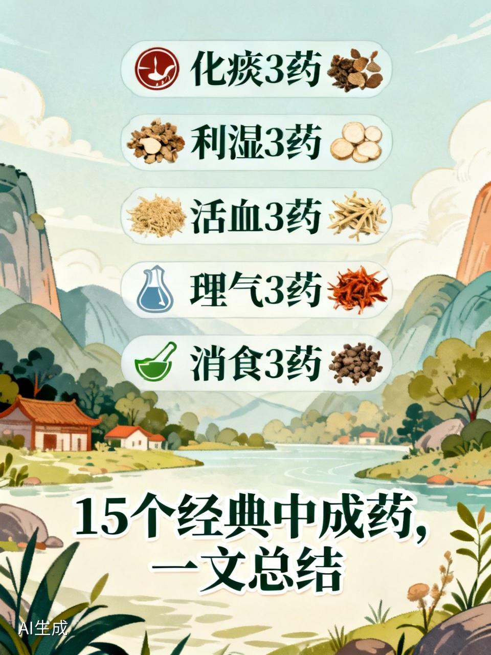 化痰3药，利湿3药，活血3药，理气3药，消食3药，15个经典中成药，一文总结