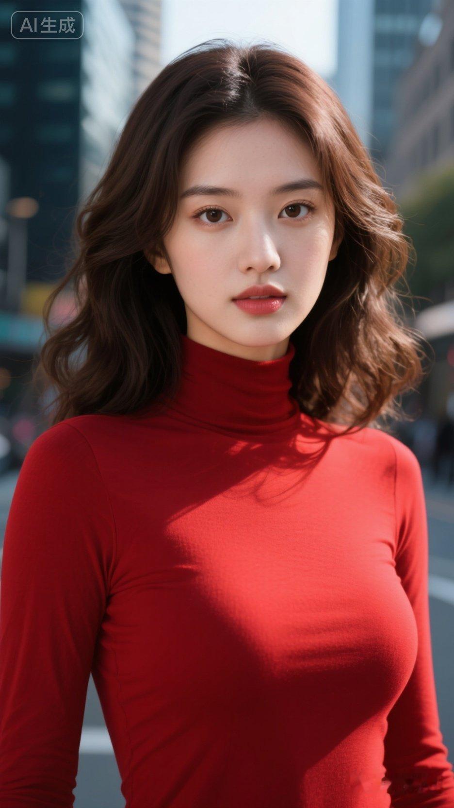 都市红衣少女，自信满满，尽显时尚魅力！