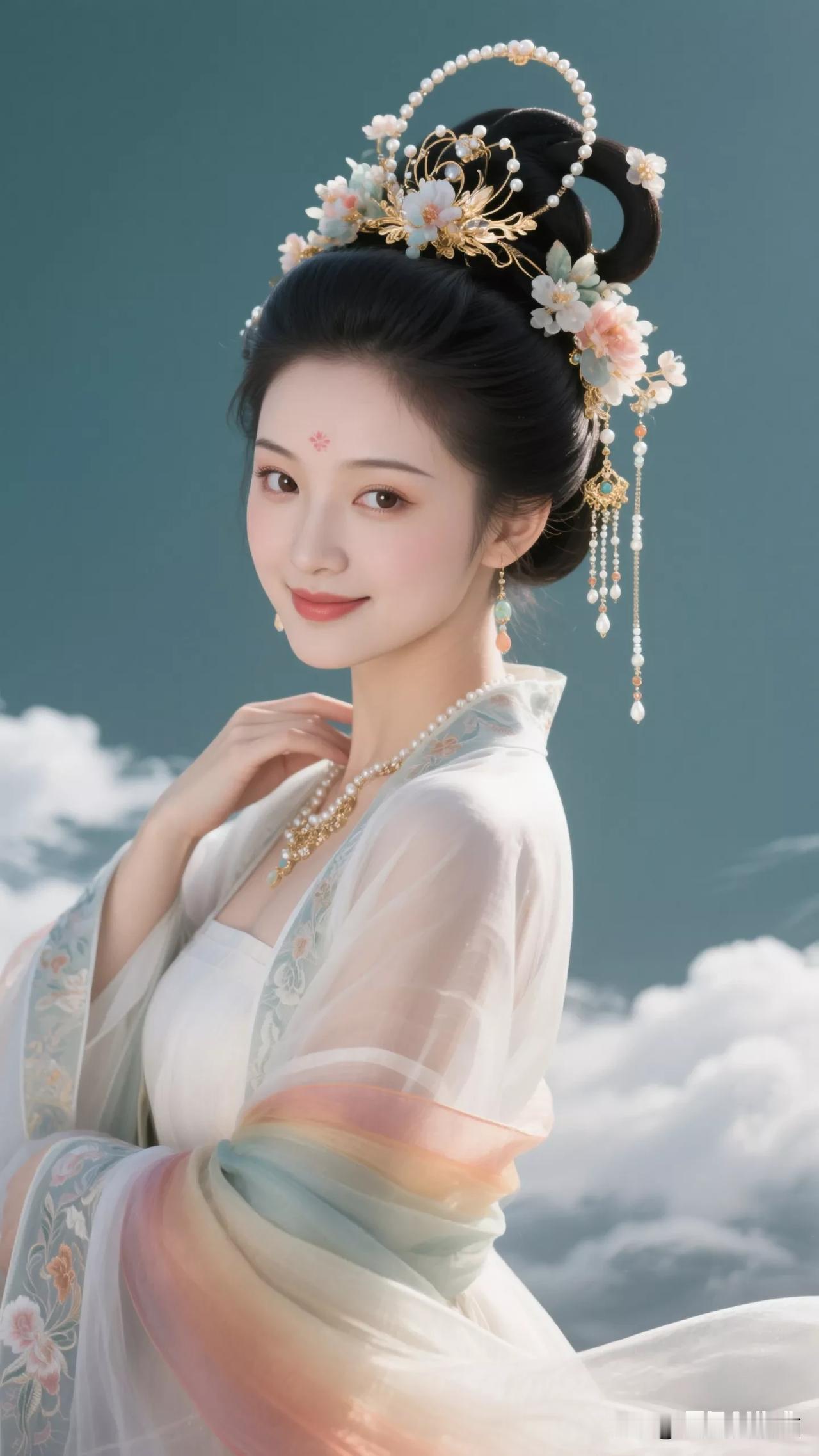 古风美人，云间仙子，典雅华贵，惊艳时光。张立启原创书画AI作品古仕女发髻服饰集锦