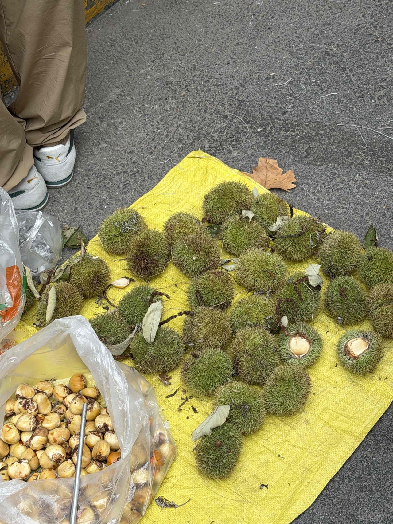 昨天上午，我逛西安档子，走到西仓东巷时，看到一家摊主，正在给顾客称，刚现剥好的毛