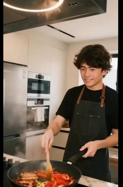 张柏芝和谢霆锋的儿子轩轩多可爱的孩子，妈妈上班辛苦，自己围上围裙炒菜，还像模像