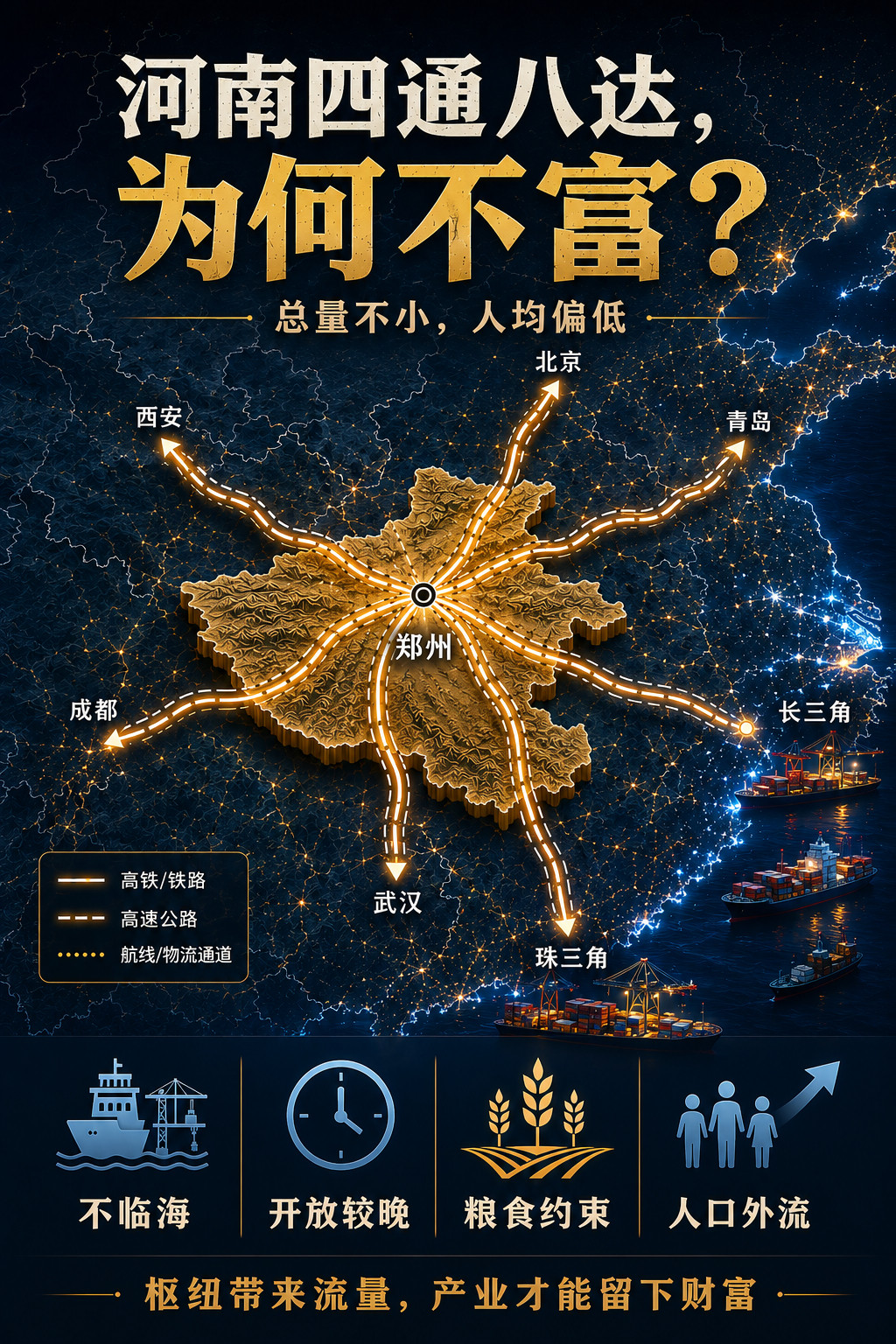 河南地处中原，四通八达，为什么一直没有发展起来？Claude对此解答：这个问题里