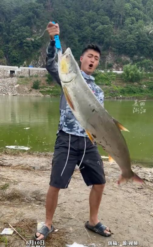 “命中注定！”6月10日，浙江丽水，一男子在桥下钓鱼，竟然钓到一条40多斤重的水