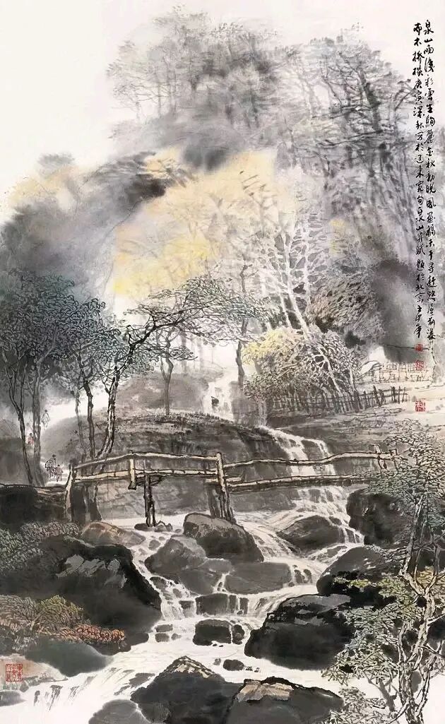 “凭桥远望云生处，满目秋光入画流…”丨绘：王仲年​​​