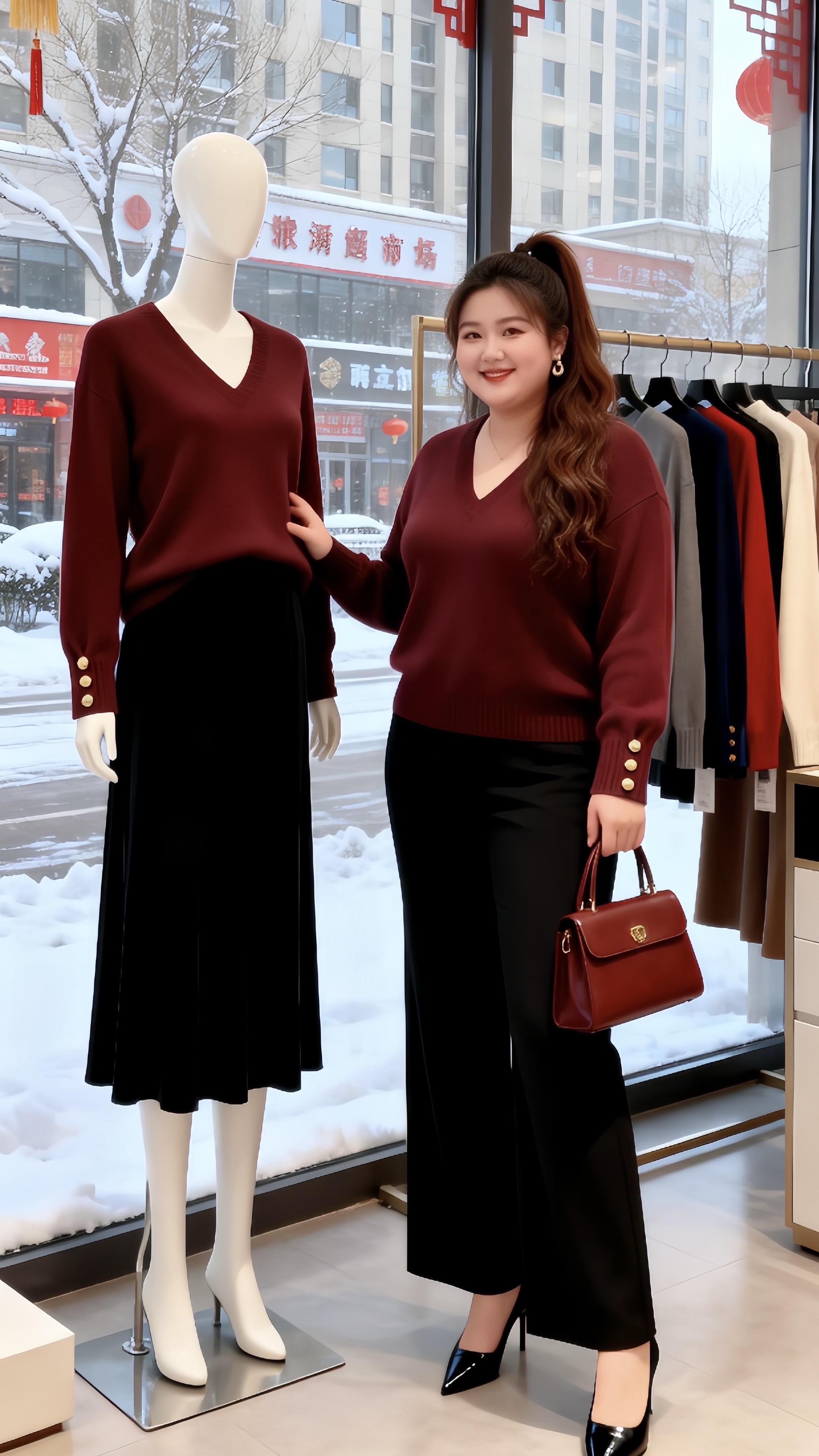 大码穿搭 红色针织衫 新年好运红我先穿上了胖妹妹的冬季有效穿搭 内搭外穿都好看