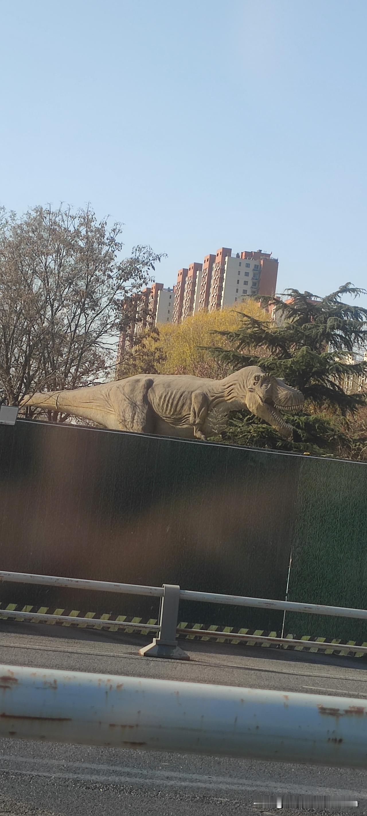 堵车无聊，看看马路对面的恐龙，看看辽阔的天空
