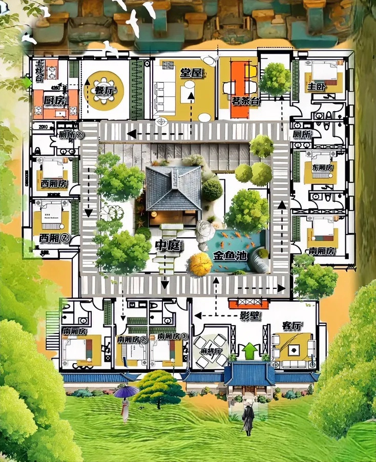 588㎡聪明四合院，堂屋帅气，用土灶+麻将桌，颠覆对自建房认知！