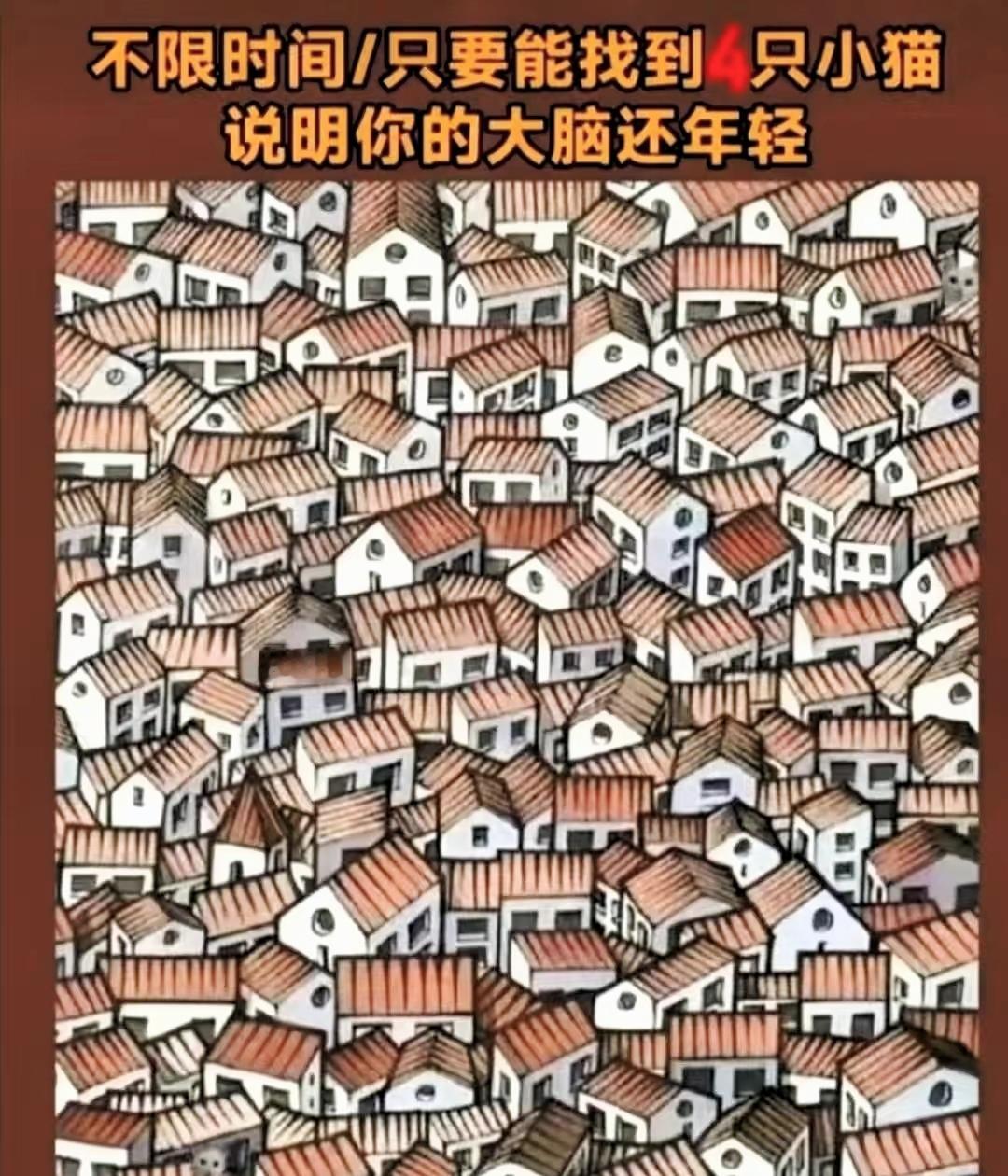 密密麻麻房屋藏4只小猫！全部找出来，证明大脑依旧年轻眼力挑战看图找物