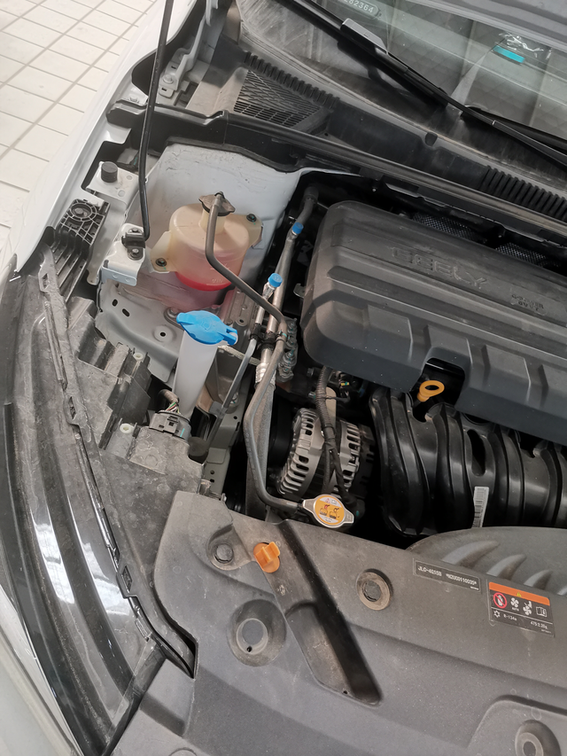 关于四代帝豪防冻液消耗快回去打开机盖加玻璃水，外甥一看说这个红的怎么少了，我一