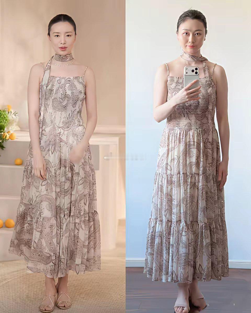 董洁穿上这身就是时髦女郎，端庄优雅素人穿上显壮，而且没有腰身，差了一大截！
