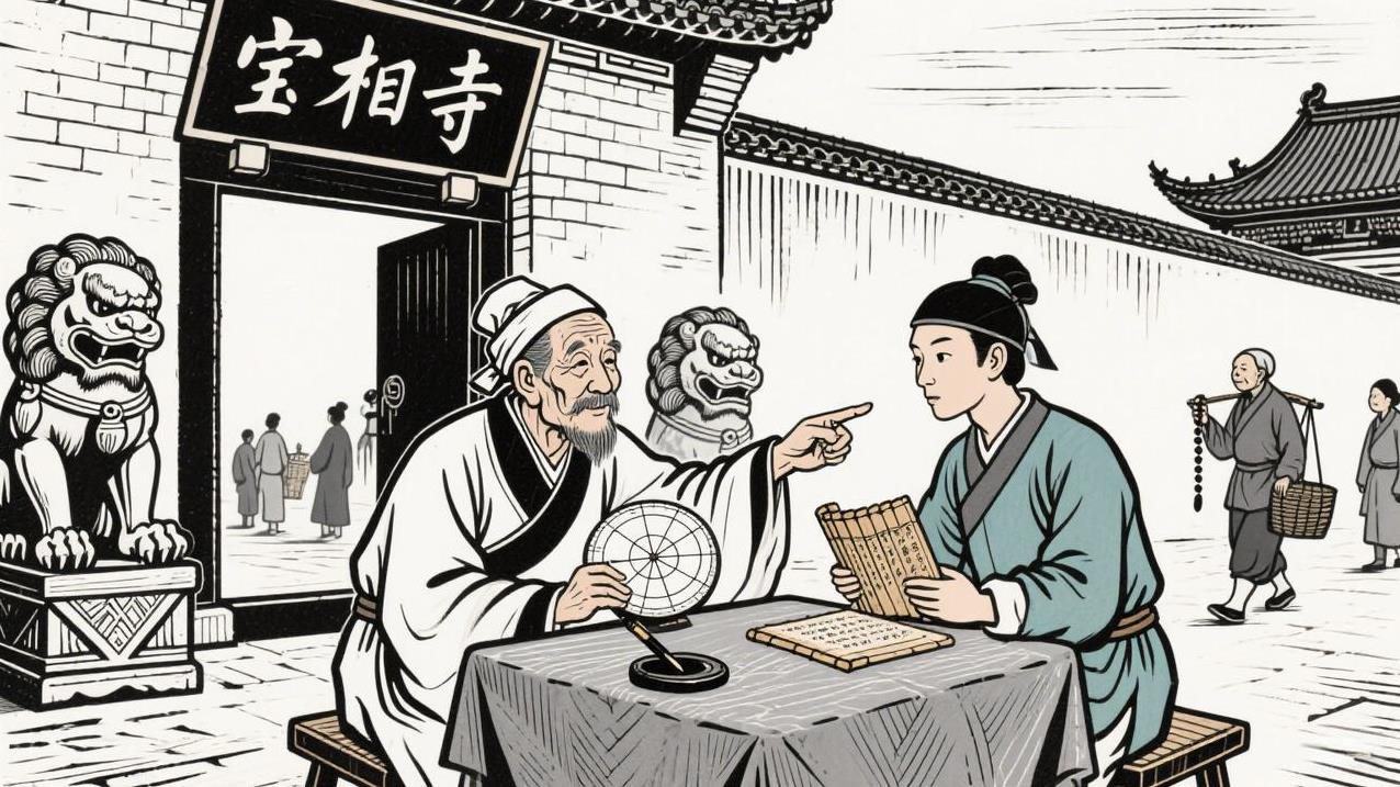 书生省试未中，郁闷。到姐姐家散心，姐姐有孕，让他去街上买点安胎药，经过一个寺庙