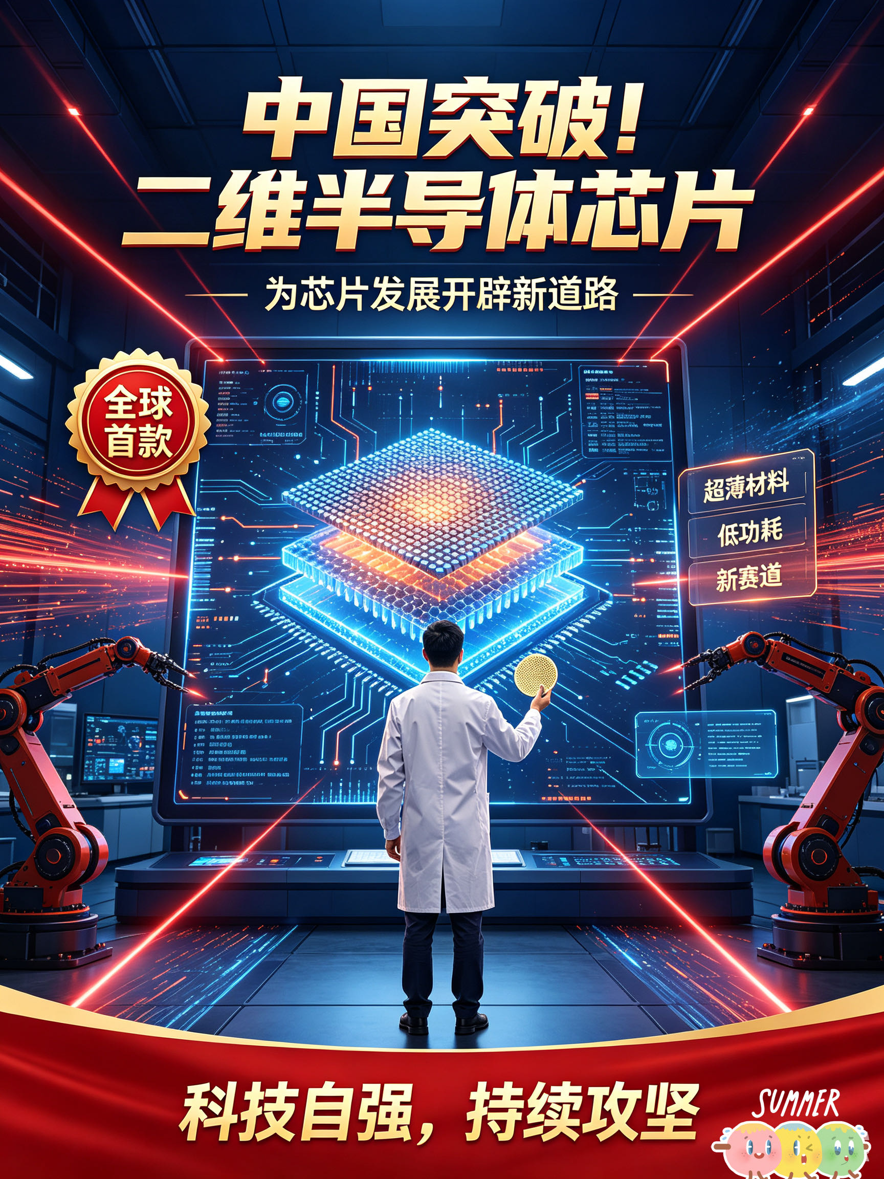 重大突破！中国研制全球首款二维半导体芯片，突破摩尔定律我国半导体领域迎来重磅喜讯，科研团队成功研制出