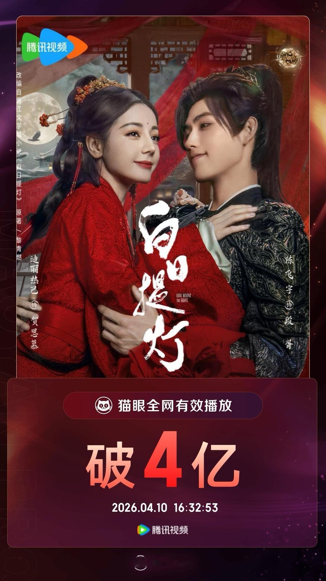 白日提灯有效播放量破4亿据猫眼专业版数据，领衔主演剧集《白日提灯》，全网有效播