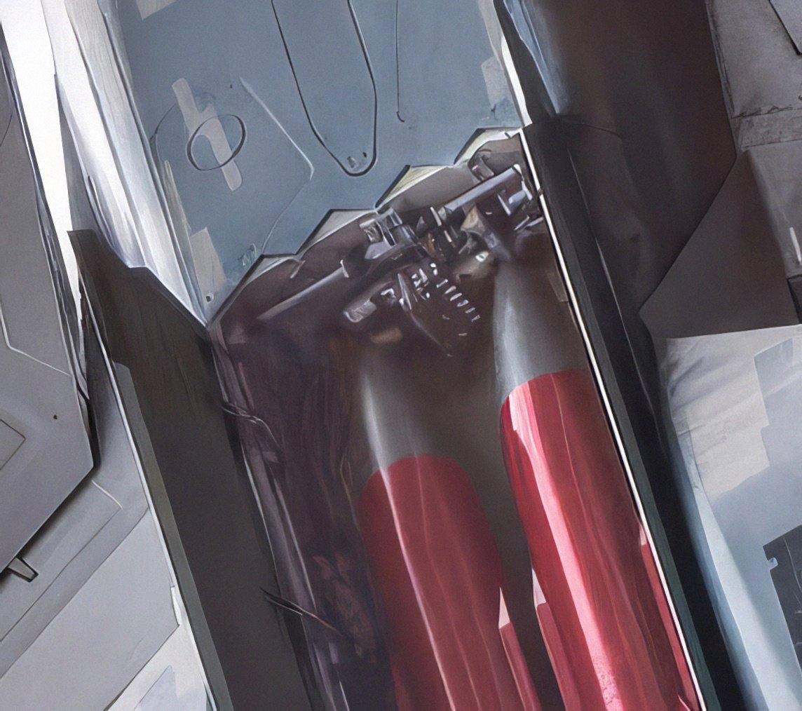 Su-57E武器舱特写。