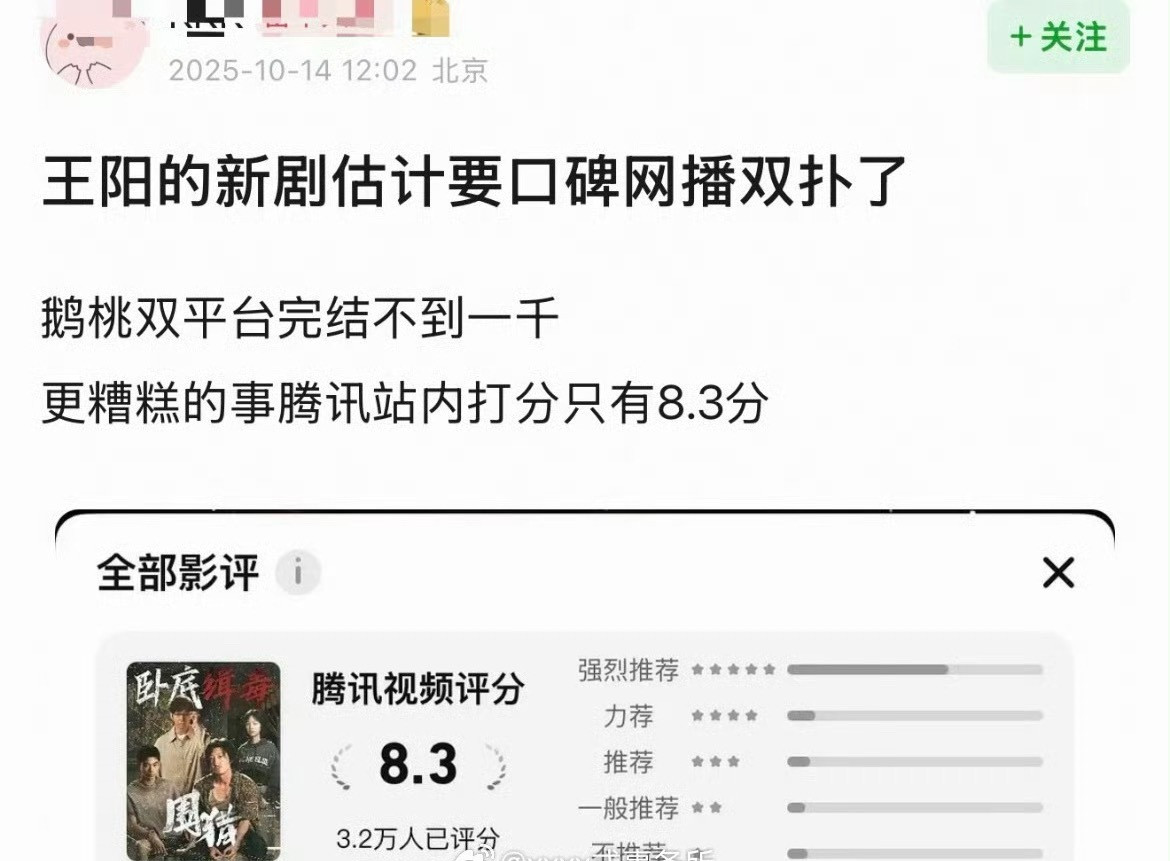这其实是他今年播的第二部剧了，配角可以出彩但主角扛不太起来也没什么声量。​​