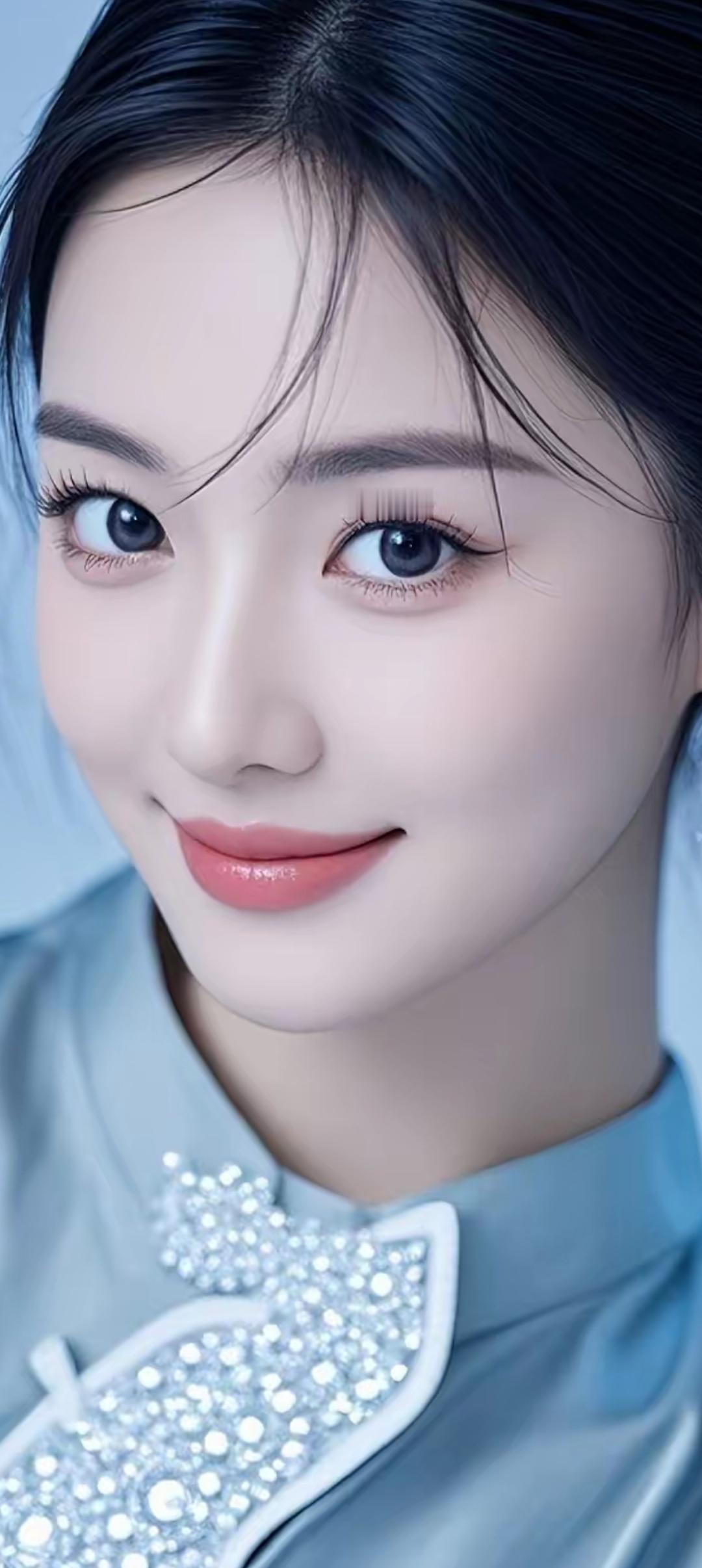 温柔甜美的少女，闪闪发光的蝴蝶结，梦幻的蓝调背景