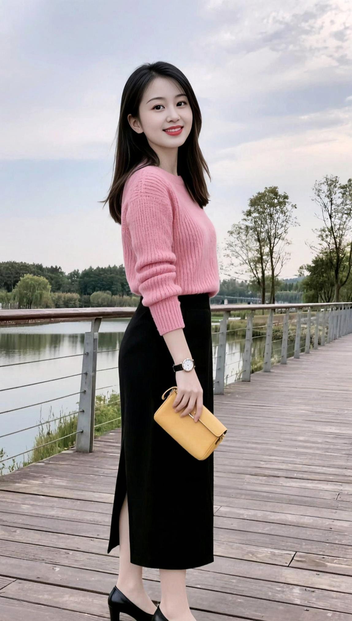 湖畔淑女照少女写真甜系女孩甜美女孩穿搭治愈系笑容